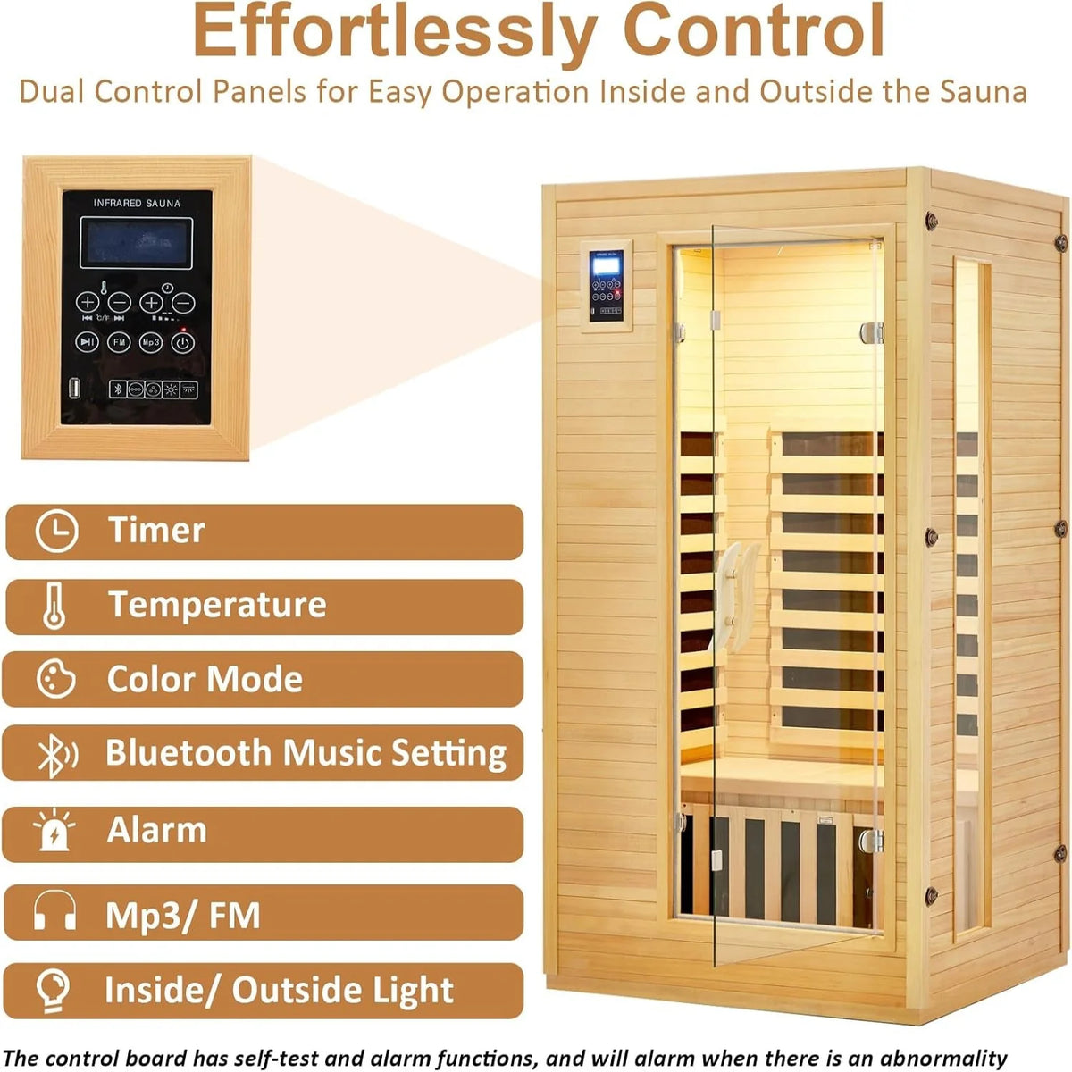 Infrared Sauna Built for Home Wellness, Low EMF Carbon Panels, Hemlock Wood, Bluetooth, Chromotherapy