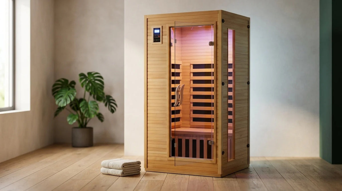 Infrared Sauna Built for Home Wellness, Low EMF Carbon Panels, Hemlock Wood, Bluetooth, Chromotherapy