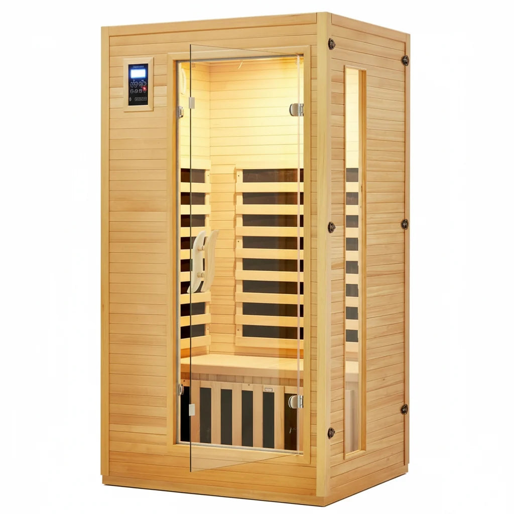 Infrared Sauna Built for Home Wellness, Low EMF Carbon Panels, Hemlock Wood, Bluetooth, Chromotherapy