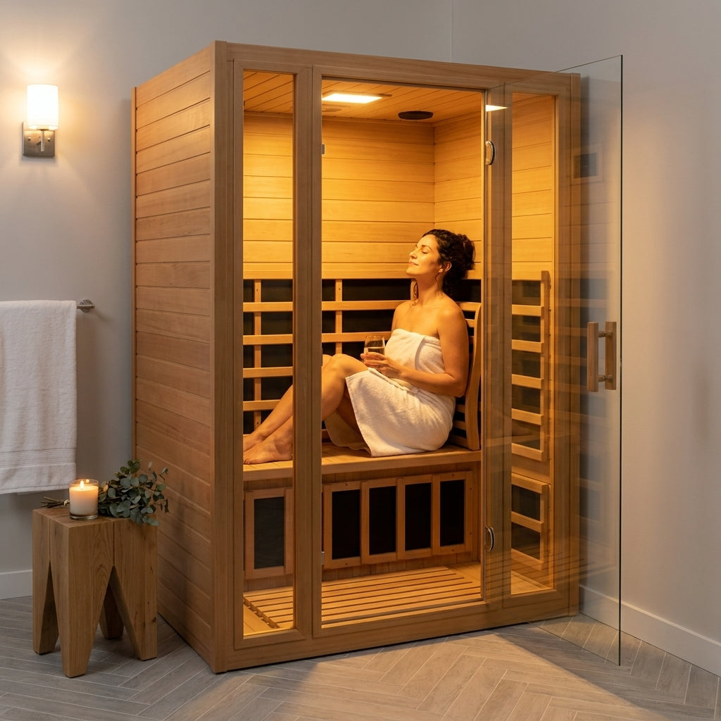Infrared Sauna Built for Home Wellness, Low EMF Carbon Panels, Hemlock Wood, Bluetooth, Chromotherapy