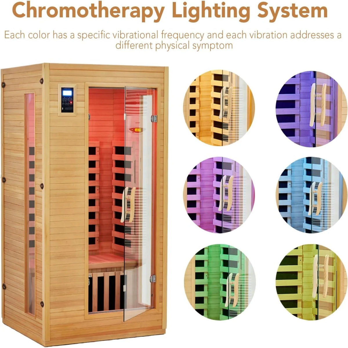 Infrared Sauna Built for Home Wellness, Low EMF Carbon Panels, Hemlock Wood, Bluetooth, Chromotherapy