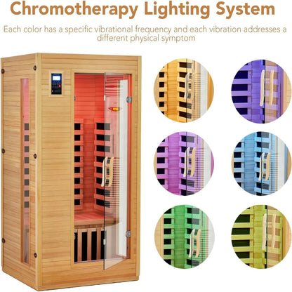 Infrared Sauna Built for Home Wellness, Low EMF Carbon Panels, Hemlock Wood, Bluetooth, Chromotherapy