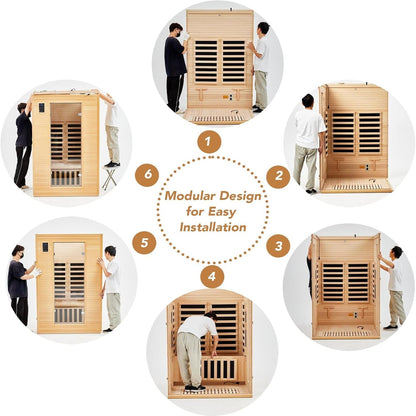 Infrared Sauna Built for Home Wellness, Low EMF Carbon Panels, Hemlock Wood, Bluetooth, Chromotherapy
