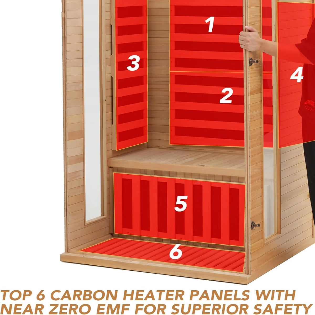 Infrared Sauna Built for Home Wellness, Low EMF Carbon Panels, Hemlock Wood, Bluetooth, Chromotherapy