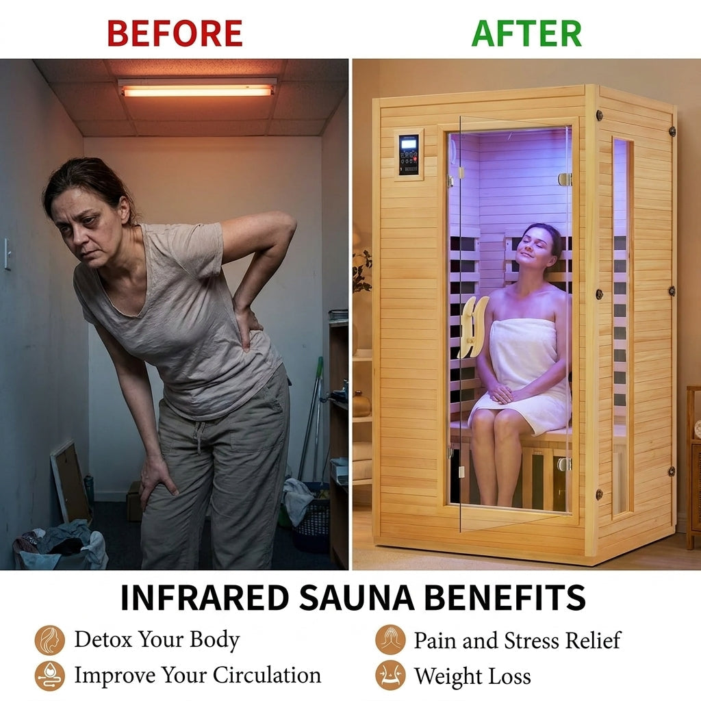 Infrared Sauna Built for Home Wellness, Low EMF Carbon Panels, Hemlock Wood, Bluetooth, Chromotherapy